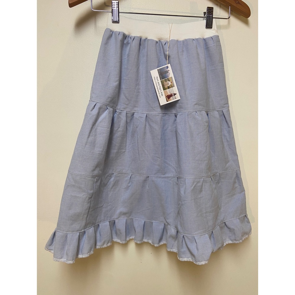 Mom and Pop's Kids Skirt Kids Size 6 Blue White Pinstripe Tiered Ruffle Midi